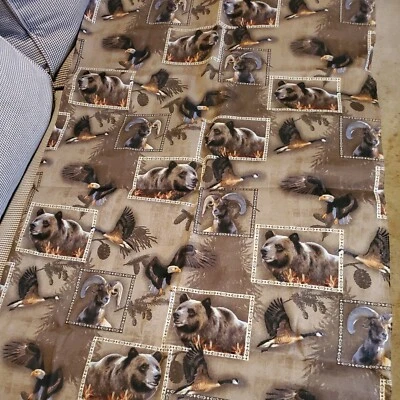 Wildlife Sewing Fabric Joanns Brown & Tan Poplin 1ydx45" Bear Ram Goose Eagle - Image 1 of 4