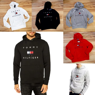 Tommy Hilfiger Hombre Manga Larga Polar Bandera Pullover Sudadera con Capucha Foto 1 de 4