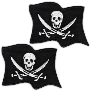 Skull & Swords Pirate Flag Patches (2-Pack) Halloween Embroidered Iron On Patch - Picture 1 of 3