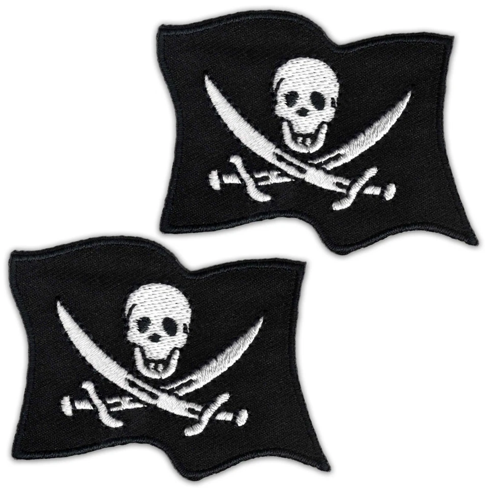 Skull & Swords Pirate Flag Patches (2-Pack) Halloween Embroidered Iron On Patch - Image 1 of 3