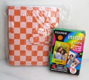 POLAROID CHECKERBOARD PINK AND ORANGE PHOTO ALBUM + RAINBOW INSTANT FILM - Picture 1 of 3