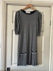 Zara Dress Size M Black Stripe Pencil Pockets Knitted Short Sleeve Occasion 12 - Picture 1 of 10