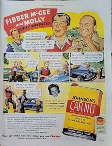 1946 Johnson's Carnu Auto Wachs Fibber McGee und Molly Vintage Anzeige - Bild 1 von 1