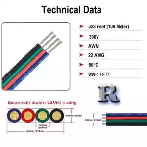 Cavo trefolo 4 fili filo trefolo 22AWG Ø: 0,644mm RGB striscia prolunga 4 poli - Foto 1 di 13