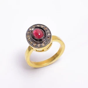 Anello Pave Diamanti Argento Sterling 925 Anello Rubino Naturale Regalo... - Foto 1 di 4