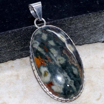 Colgante enchapado en plata 925 Ocean Jaspe 2" joyería llamativa GW Foto 1 de 3