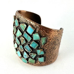 Massives Kupfer Vintage Glocke Handelsposten Türkis Korinthisch Armreif Armband - Bild 1 von 12