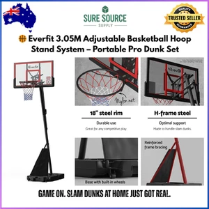 Basketball System Stand Portable 3.05M Hoop Height Dunk Adjustable Ring Everfit - Picture 1 of 9
