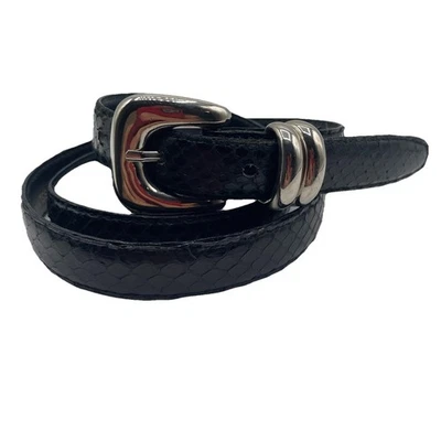 Vintage Genuine Snakeskin Belt By Leather Shop Women's Med Black Classic Career - Image 1 of 4