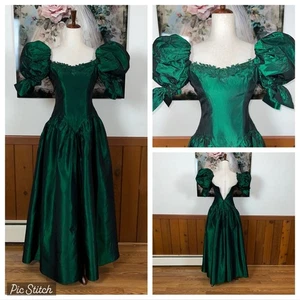 Fabulous Vintage 1980s/90s Alfred Angelo Green Taffeta Prom/Bridesmaid Gown! - Picture 1 of 6