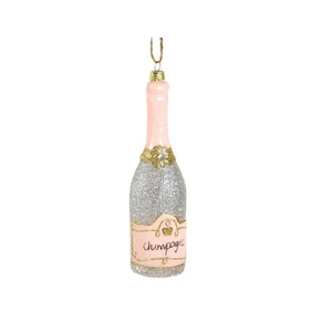 CHAMPAGNE BRILLANTE ÁRBOL DE NAVIDAD ADORNO 5.5" Botella de Vidrio Retro Icono de Lujo - Imagen 1 de 2