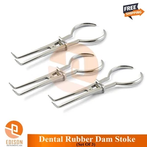 Dental Rubber Dam Clamp Stoke Endo Orthodontic Laboratory Instruments Set Of 3 - Picture 1 of 3