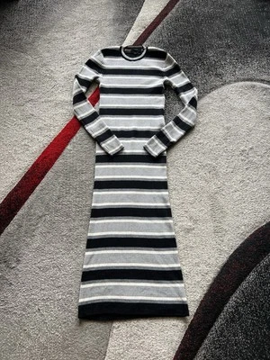 Theory Single Stripe Black Ivory Empire Wool Sweater Dress S - Image 1 of 3
