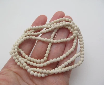 Винтажное ожерелье из белого ископаемого натурального камня яшмы 4,25 мм круглый шар 34 дюйма - Изображение 1 из 3