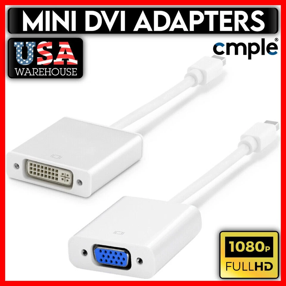 6" Mini DVI to VGA DVI Adapter Cable Video Converter 6 inch Adapter for MacBook - Image 1 of 4