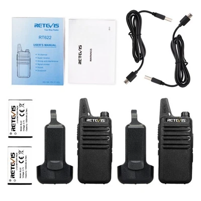 2Pack Walkie Talkie Long Range Retevis RT22 FRS Rechargeable USB-C Two Way Radio - Image 1 of 4