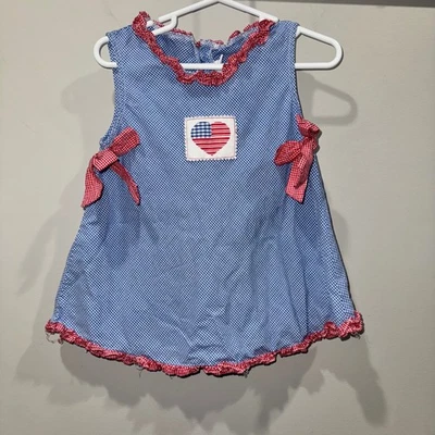 Bitty Baby American Girl Gingham Dress Patriotic Heart Size 3 100% Cotton - Image 1 of 4