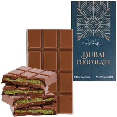 Barra de chocolate Eastanbul Dubai pistacho, mini golosina de 2,5 oz Foto 1 de 4