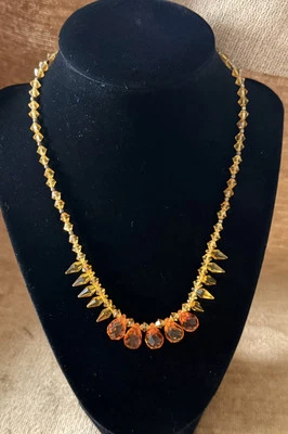 "Collar vintage de 17"" con cuentas de vidrio citrino caramelo facetado checo briollette" Foto 1 de 4