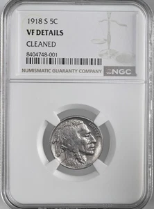 1918-S   5C BUFFALO NICKEL  NGC VF DETAILS "CLEANED"   #8404748-001 - Picture 1 of 4