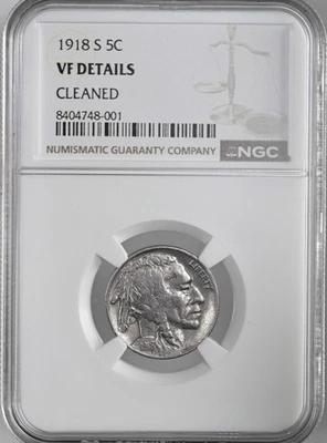 1918-S   5C BUFFALO NICKEL  NGC VF DETAILS "CLEANED"   #8404748-001 - Image 1 of 4