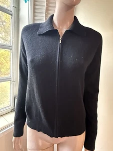VALERIE STEVENS 100% KASCHMIR FULL ZIP SCHWARZ CARDIGAN PULLOVER GR. M - Bild 1 von 4