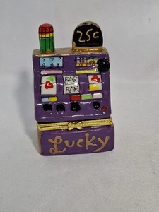 Purple Pink & Gold Lucky Jackpot Slot Machine Porcelain Jewelry Trinket Box - Picture 1 of 8