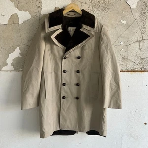 Abrigo antiniebla Londres vintage años 70 forrado Sherpa para hombre L caqui abrigo doble botonadura - Imagen 1 de 6