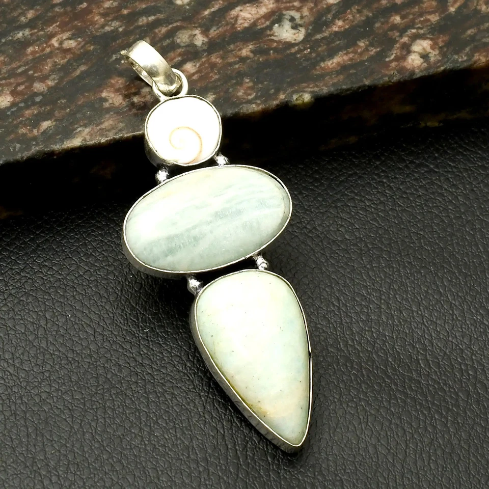 Amazonita Ojo de Shiva Piedras Preciosas Étnicas Hechas a Mano Colgante Joyería Regalo 3.2" AP-40546 Foto 1 de 1