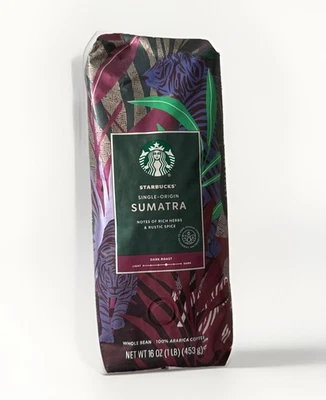 Starbucks Único Origen Sumatra Mezcla Grano Entero Café 1 lb Bolsa Exp 3/26 Foto 1 de 4