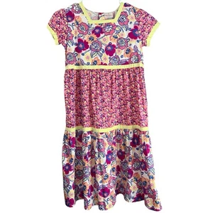Hanna Andersson Girls Floral Tiered Dress Size 160 14 16 Short Sleeves Cotton - Picture 1 of 10