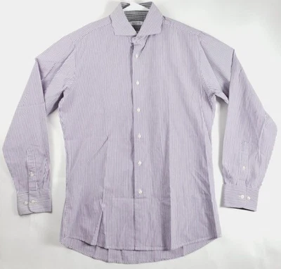 Camisa Isaac Mizrahi Para Hombres 15.5-34/35 Púrpura Blanca Calce Ajustado Puño Abatible Manga Larga Foto 1 de 4