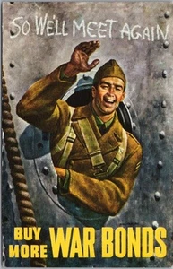 Vintage 1940s WWI Military Advertising POSTER ART Postcard "BUY MORE WAR BONDS" - Imagen 1 de 2