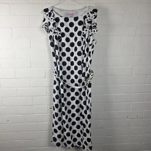 Per Una Dress Women UK 10 Polka Dot Ruffle Sleeve White Navy - Picture 1 of 5