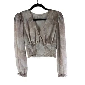 Camicetta donna Wilfred top Surplice scollo a V manica lunga a sbuffo floreale beige S - Foto 1 di 4