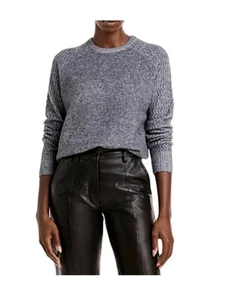 AQUA Cashmere Shell Stitch Sleeve Cashmere Sweater-Heather Gray L - Picture 1 of 9