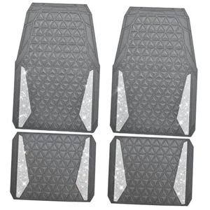 Bling Diamond Car Mats Gray Rubber Floor Mats Full Set Anti-Slip 3D Rhombus - Picture 1 of 7