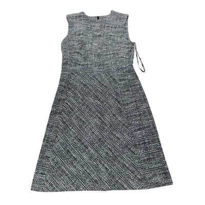 Vestido de tweed feminino Calvin Klein sem mangas preto cinza carreira coquetel - Imagem 1 de 4