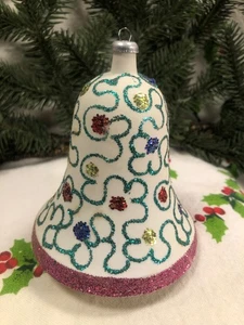 Vintage Christmas~ Bell Ornament~ Multicolor Glittered~ Unbreakable~ Italy - Picture 1 of 11
