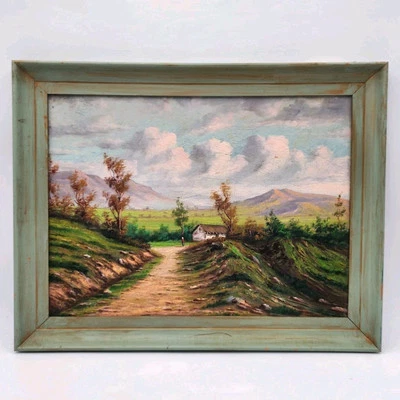 Vintage Oil Painting Country Road Impressionist Pastoral Landscape Art Framed - Image 1 of 4