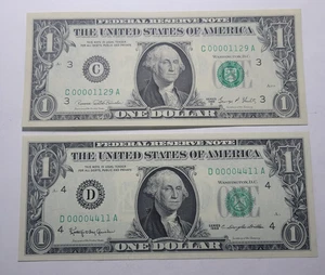 Series 1963/1969 Fed Res $1 Note 4-Digit Serial #1129 + #4411 ~ Gem Uncirculated - Picture 1 of 14