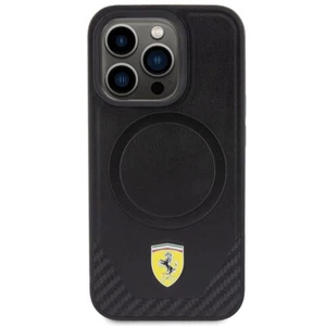 Funda protectora Ferrari iPhone 15 Pro MagSafe con logotipo de metal de carbono negra - Imagen 1 de 8