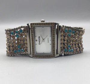 Chicos Watch Women 31mm Crystal Silver Tone Colorful Band New Battery 7" - Picture 1 of 16