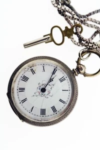 vintage antique silver pocket watch with Silver fobs box chain - Picture 1 of 5