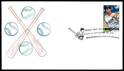 2006 Baseball Sluggers Stamp Block FDC Bats & Baseballs SK Cachet-w/insert - Image 1 of 2