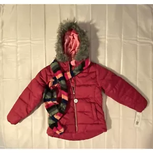 New Rothschild Raspberry Puffer Parka Coat w/ Scarf Faux Fur Trim Hood Girls 7/8 - Picture 1 of 6