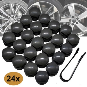 Black 24x25mm Car Wheel Hub Nut Bolt Cap Cover Protector For Audi A4 A6 Q3 Q5 TT - Picture 1 of 7