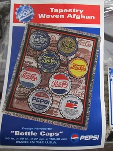 NEU PEPSI-COLA Wandteppich Gewebt Afghan Überwurf/Decke "FLASCHENKAPPEN" 50"x60" USA - Bild 1 von 6