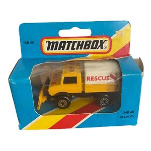 Vintage 1981 Matchbox 1-75 Series No 48 Mercedes Unimog Rescue Plow Window Box