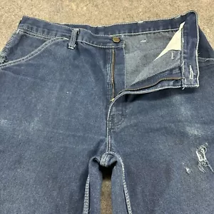 VINTAGE Sears Roebucks Jeans Mens 32x28 Blue Carpenter Relaxed Fit Dark Wash 80s - Picture 1 of 10